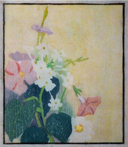 Edna B. Hopkins - Woodcut - White Flowers